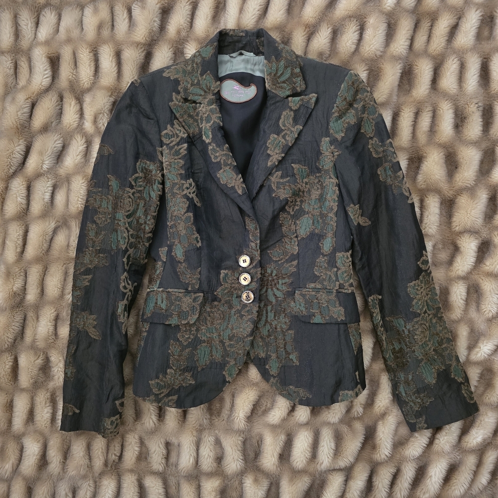 Etro Green and Gold Embroidered Blazer